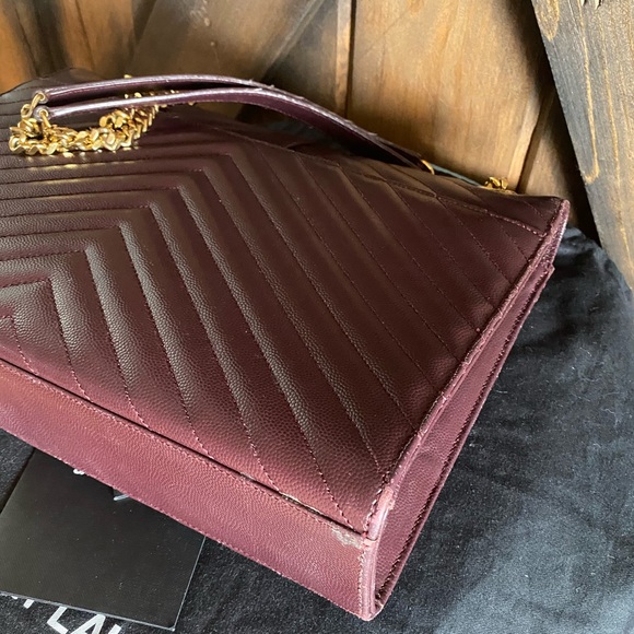 TRADE!💕YSL Saint Laurent Chevron large Burgundy leather chain bag purse gold - Picture 7 of 14